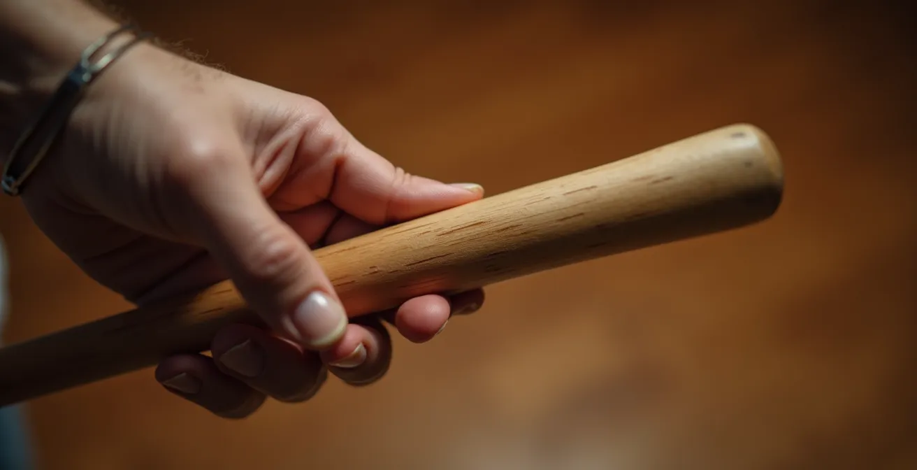 Gros plan sur une main détendue tenant une baguette de batterie