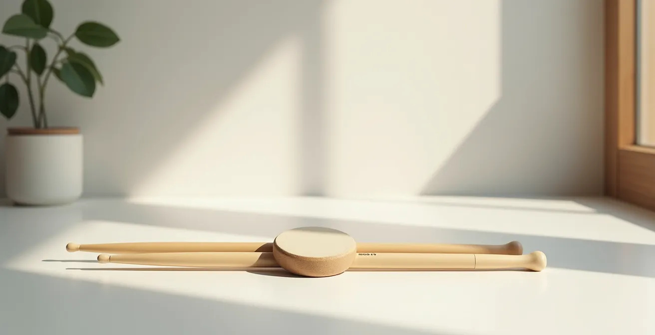 Pad d'entraînement et baguettes 5A dans un espace épuré