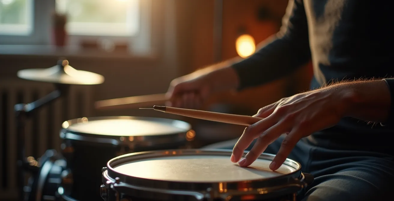 Séquence de mouvements répétitifs des mains d'un batteur